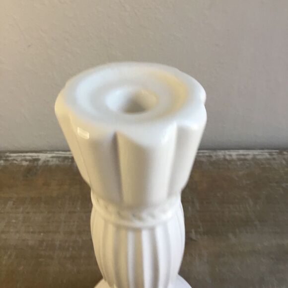 10” Classic ceramic white candlestick with hobnail buttons and column fluting - Picture 2 of 5